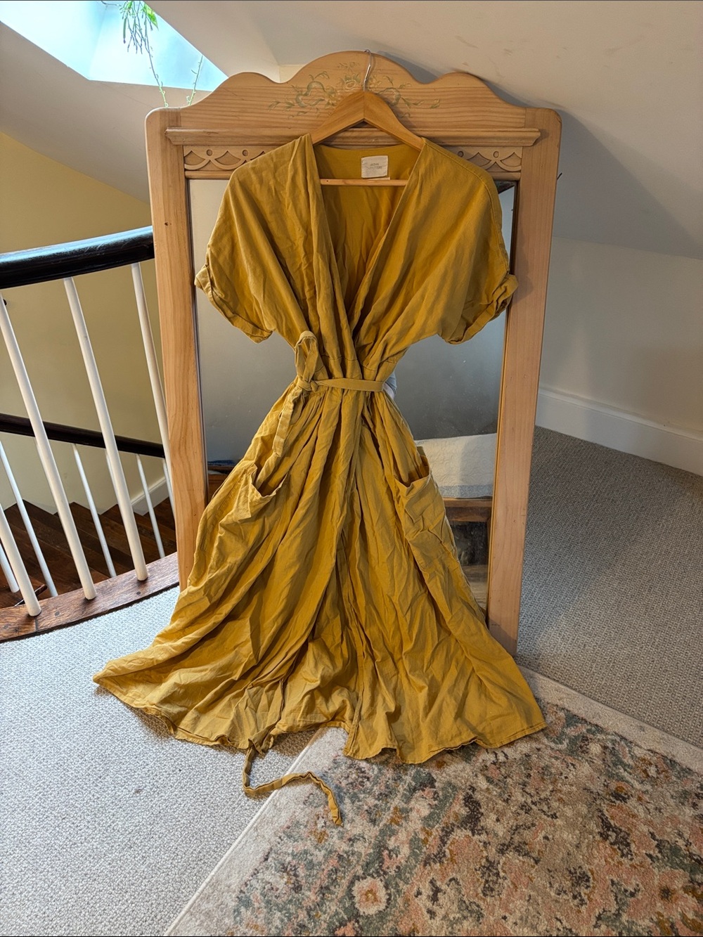 Urban Outfitters Mustard Wrap Linen Maxi Dress with Tie Waist